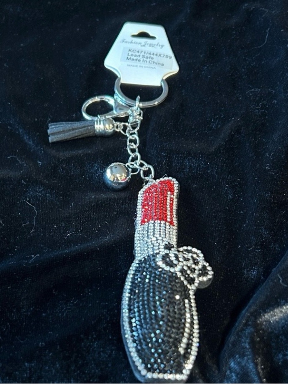 Fashion Jewelry Red & Black Lipstick Keychain/Bag Charm
